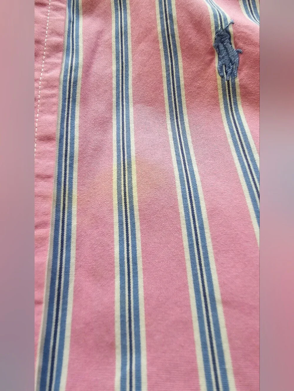 Ralph Lauren Boys Pink Navy Blue Striped Long-Sleeve Cotton Oxford Shirt Size 6
